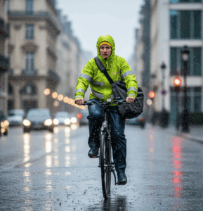 vélotafeuse sous la pluie