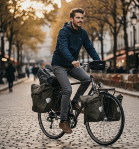 vélotafeur avec vélo et porte bagages
